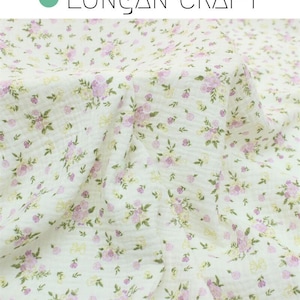 Tecido de gaze floral, gaze de algodão duplo estampado com laços de flores, tecido de crepe de musselina amassado, material de cobertor de enfaixar para bebês e crianças faça você mesmo