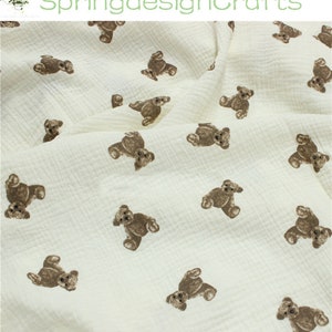 Double Cotton Gauze By The Yard, Print Bear Pure Cotton Crepe, Animal 100% Cotton Muslin Crinkled Gauze, Baby Kids Cloth Blanket Fabric