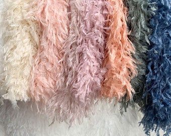 Tissu avec pompons en plumes par mètre : tissu pour robe en polyester coloré, matériau pour spectacle de scène