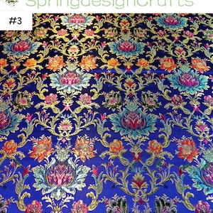 Floral Brocade Fabric: Chinese Style, Jacquard, Polyester, DIY Sewing Craft Upholstery Material #3 royal blue