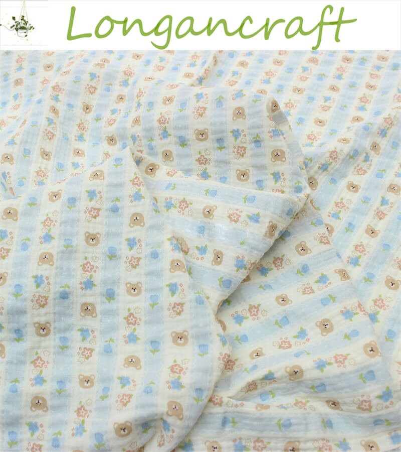 Bear Stripe Cotton Gauze Fabric: Crinkled Crepe, 53" Wide