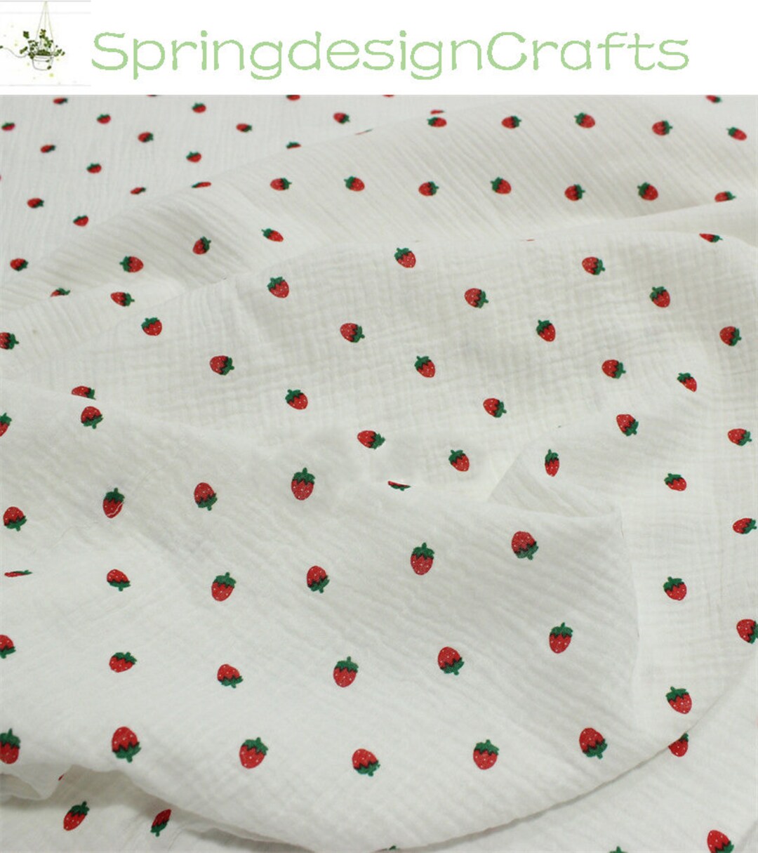 Strawberry Gauze, Double Cotton Gauze Fabric, by the Yard, Fruit
