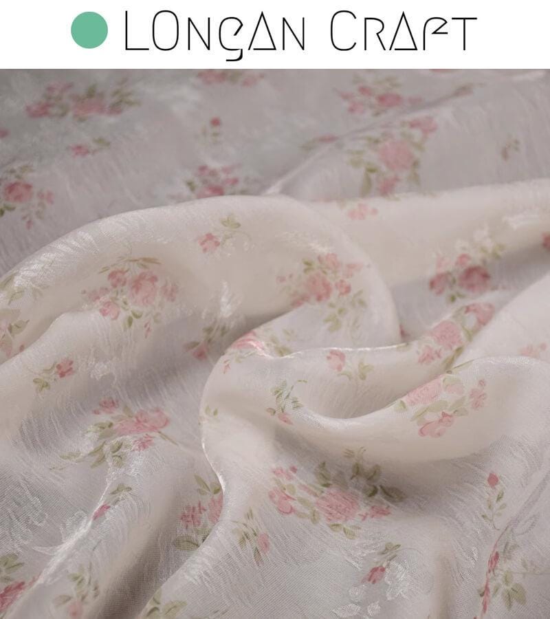 Flower Chiffon Fabric, Pink Flowers Sheer Glitter Chiffon Fabric, Soft Thin Summer Dresses Blouse Fabric, DIY Sewing Craft Material