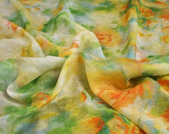 Floral Tencel Linen Fabric: Orange Flower Print, Sewing & Decor, Curtain Upholstery Material