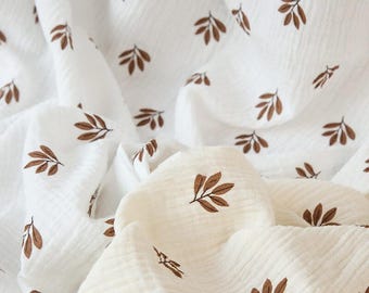 Leaves Print Double Cotton Gauze Fabric: Baby Swaddling Blanket Material