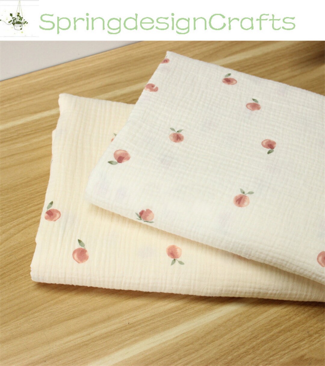 Double Cotton Gauze Fabric, by the Yard, Peaches Crinkled Cotton Fabric