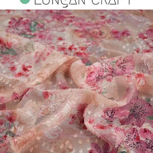 Pink Flower Chiffon Fabric: Sheer Polyester Sewing Material, oft Thin Summer Dresses Blouse Fabric