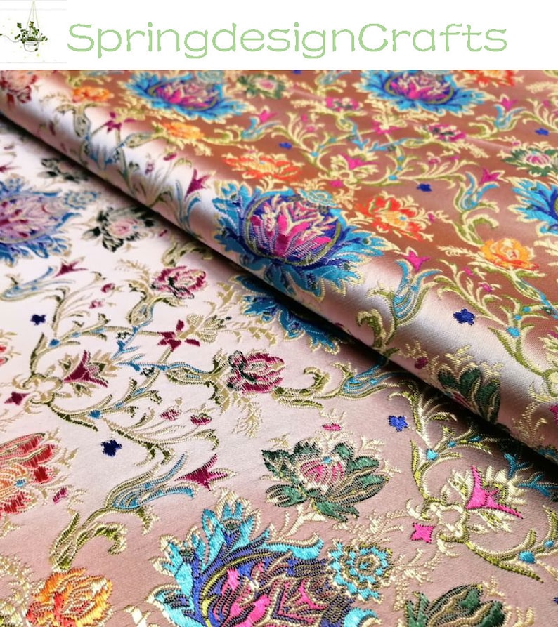 Floral Brocade Fabric: Chinese Style, Jacquard, Polyester, DIY Sewing Craft Upholstery Material image 1