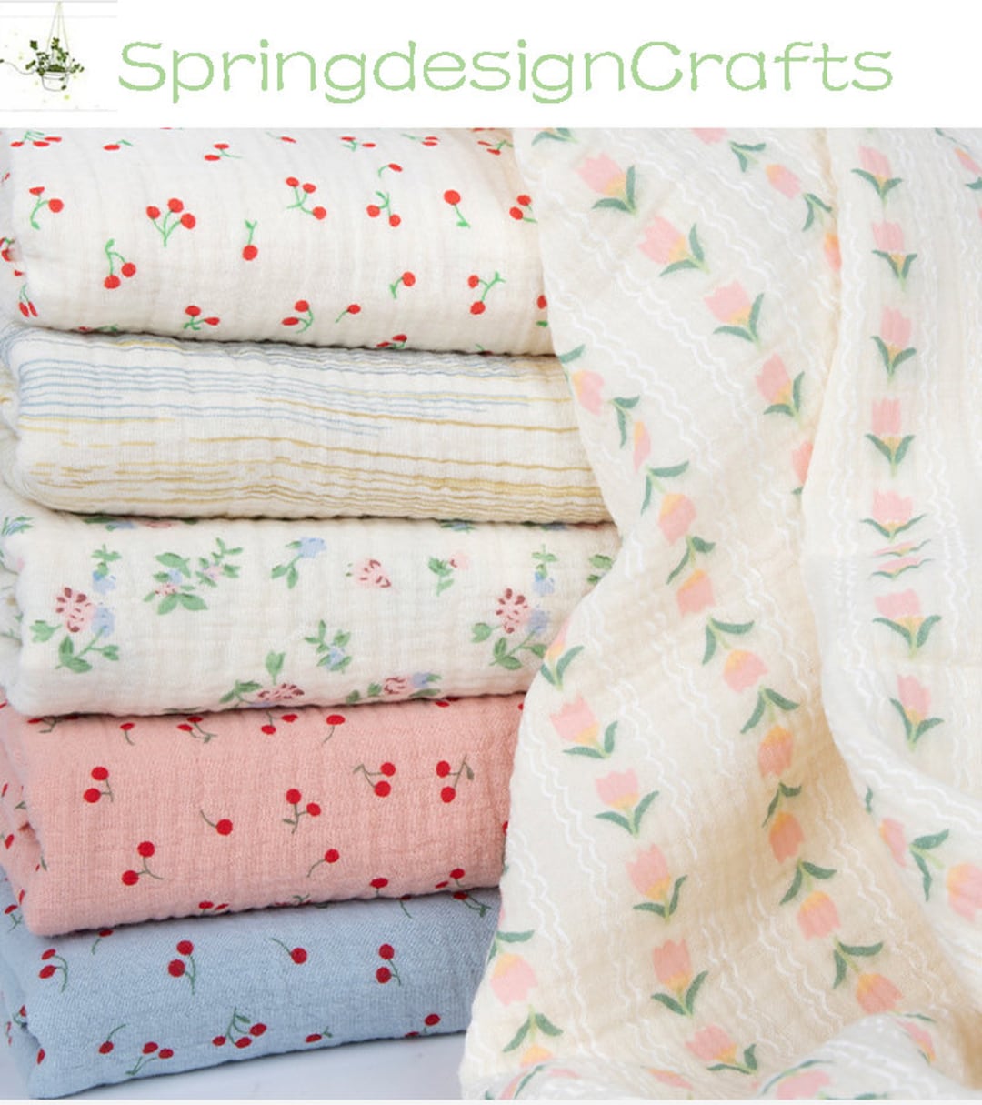 Printed Gauze Fabric, Flower Strawberry Double Cotton Gauze Fabric, 100