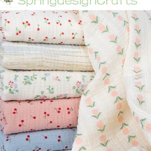 Printed Gauze Fabric, Flower Strawberry Double Cotton Gauze Fabric, 100% Cotton Crepe, Crinkled Muslin Fabric For Baby, DIY Sewing Material