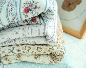 Floral Double Cotton Gauze Fabric: Retro Print Crinkled Muslin, Blanket Swaddling Clothes Sewing Material