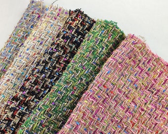 Tweed Fabric, Colorful Glitter Tweed Fabric, Grid Tweed Fabric For Dresses Coats, DIY Material, Fashion Thick Fabric