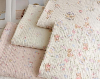 Animal Triple Cotton Gauze Fabric: Soft Crinkled Muslin, Thick Swaddling Blanket Sewing Craft Material