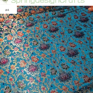 Floral Brocade Fabric: Chinese Style, Jacquard, Polyester, DIY Sewing Craft Upholstery Material #4 lake blue