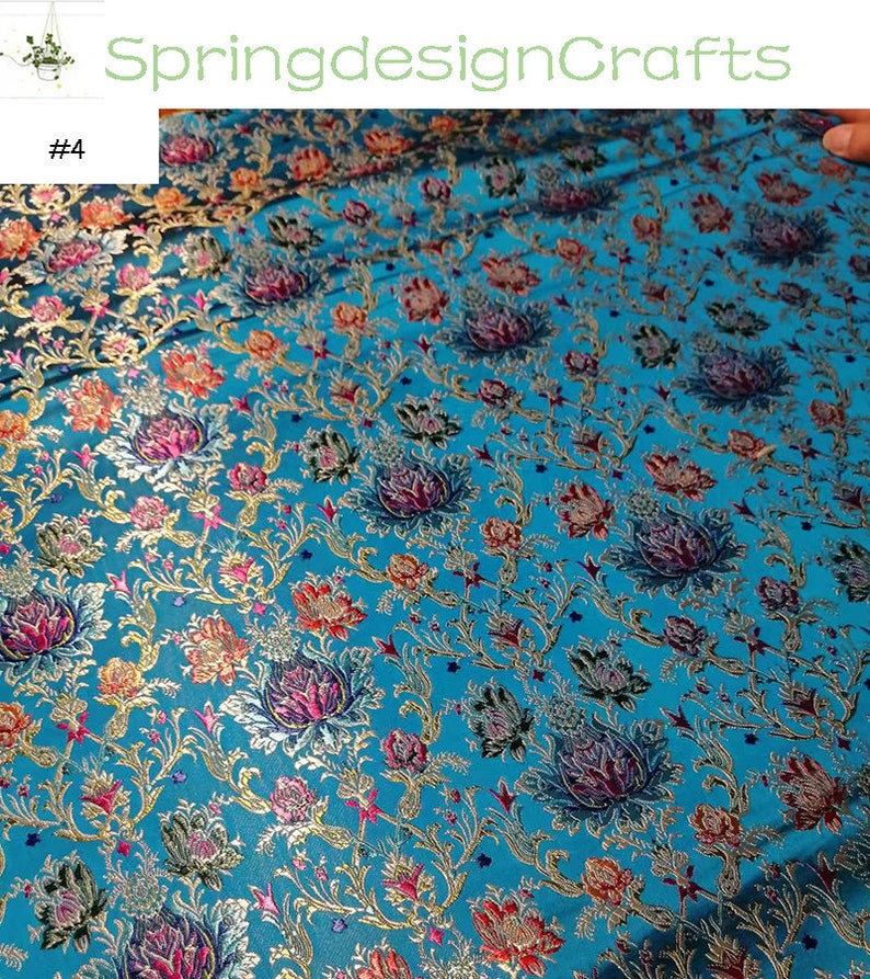 Floral Brocade Fabric: Chinese Style, Jacquard, Polyester, DIY Sewing Craft Upholstery Material #4 lake blue