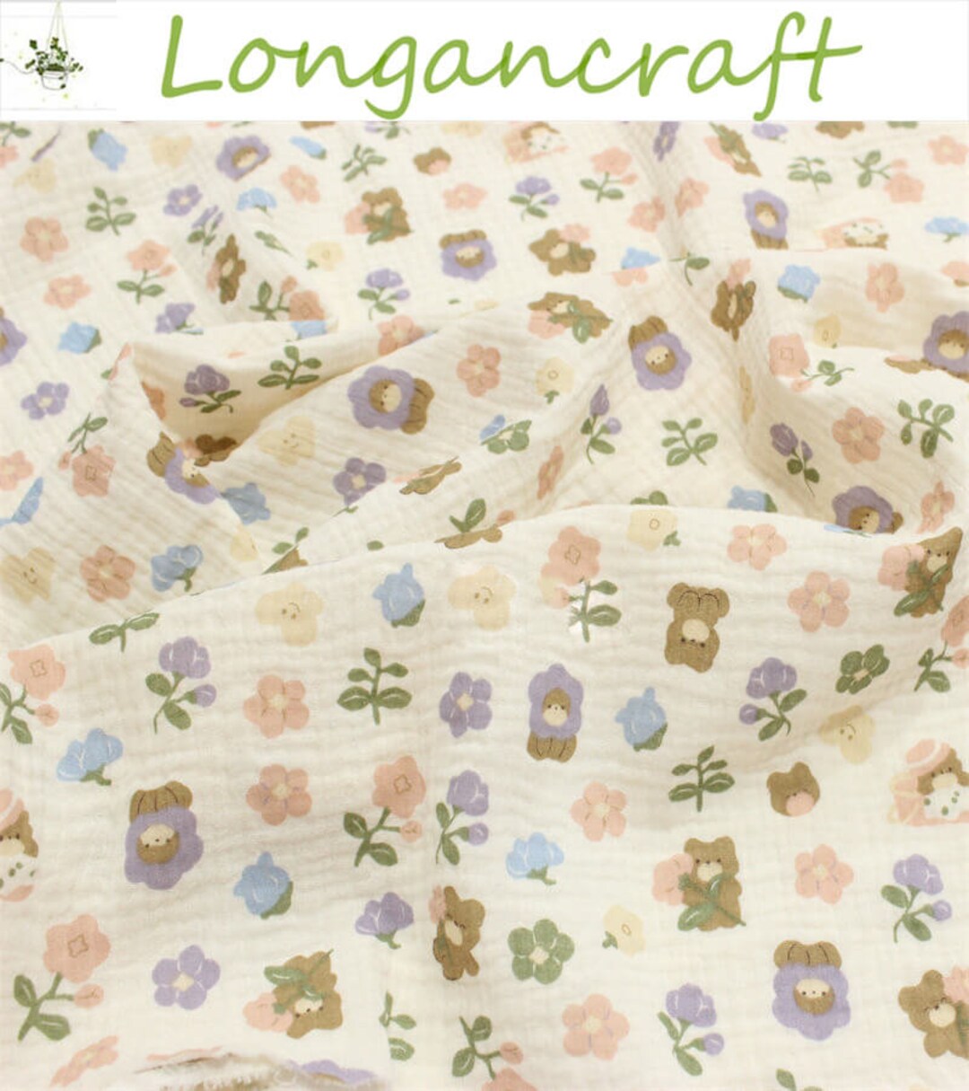 Cotton Double Gauze Fabric, Colorful Flower Crinkled Crepe Gauze, DIY Blanket Swaddling Cotton