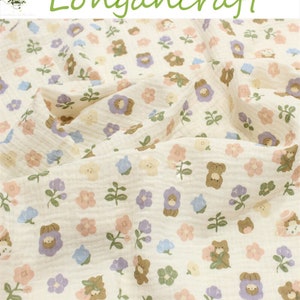 Floral Cotton Double Gauze Fabric: Crinkled Crepe Muslin