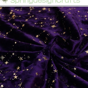 May include: Deep purple velvet fabric with a gold star pattern. The fabric is draped, creating shadows and highlights. The text "SpringdesignCrafts" is visible in the upper left corner.
