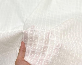 White Dot Plaid Jacquard Cotton Fabric: Girl Dresses Shirt Blouse Sewing Material, DIY Craft