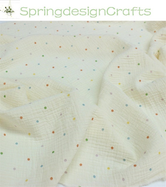 Double Cotton Gauze by the Yard, Colorful Dot Cotton Muslin