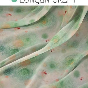 Flower Chiffon Fabric, Green Chinese Style Fish Lotus Chiffon Fabric, Soft Thin Summer Dresses Blouse Fabric, DIY Sewing Craft Material