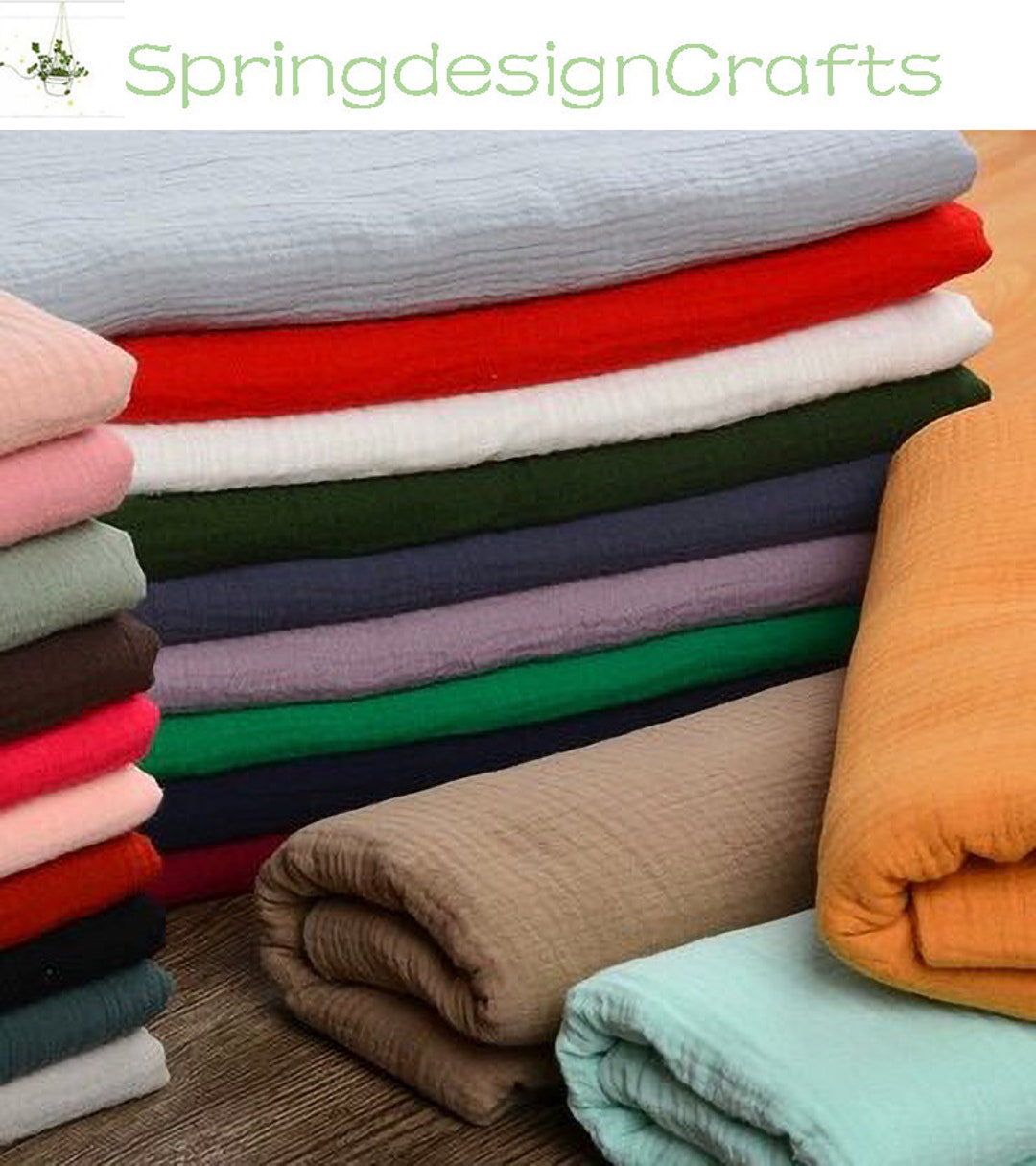 Double Cotton Gauze Fabric, Solid Color 100 Cotton Gauze, by the Yard