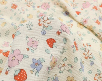 Floral Gauze Fabric: 100% Cotton Crinkled Muslin, DIY Sewing Craft Material, Blanket Cloth Fabric