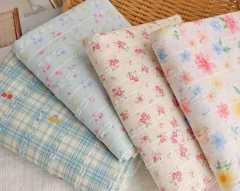 Floral Stripe Jacquard Cotton Fabric: Plaid Flowers Printed, Dresses Blouse Garments Curtain Sewing Material