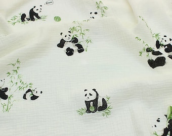 Panda Bamboo Double Gauze Fabric: 100% Cotton Crinkled Muslin Crepe, Blanket Swaddling Fabric