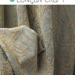 Textured Jacquard Fabric, Blue Gold 3D Floral Jacquard Fabric, DIY Dresses Coat Sewing Craft Material, Sofa Chair Chair Upholstery Fabric