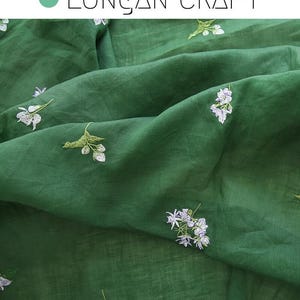Ramie Fabric By The Yard, Flowers Embroidered Green Ramie Fabric, Soft Spring Summer Dresses Fabric, DIY Craft Sewing Upholstery Material