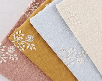 Floral Embroidered Cotton Fabric: Sewing & Quilting Upholstery Material, By The Yard,