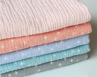 Star Printed Double Cotton Gauze Fabric: Crinkled Muslin, Baby Blanket Material