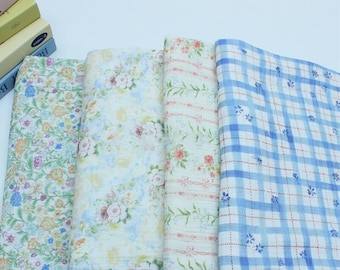 Flower Plaid Print Double Gauze Fabric: Cotton Crinkle Muslin, DIY Baby Swaddling Blanket Material