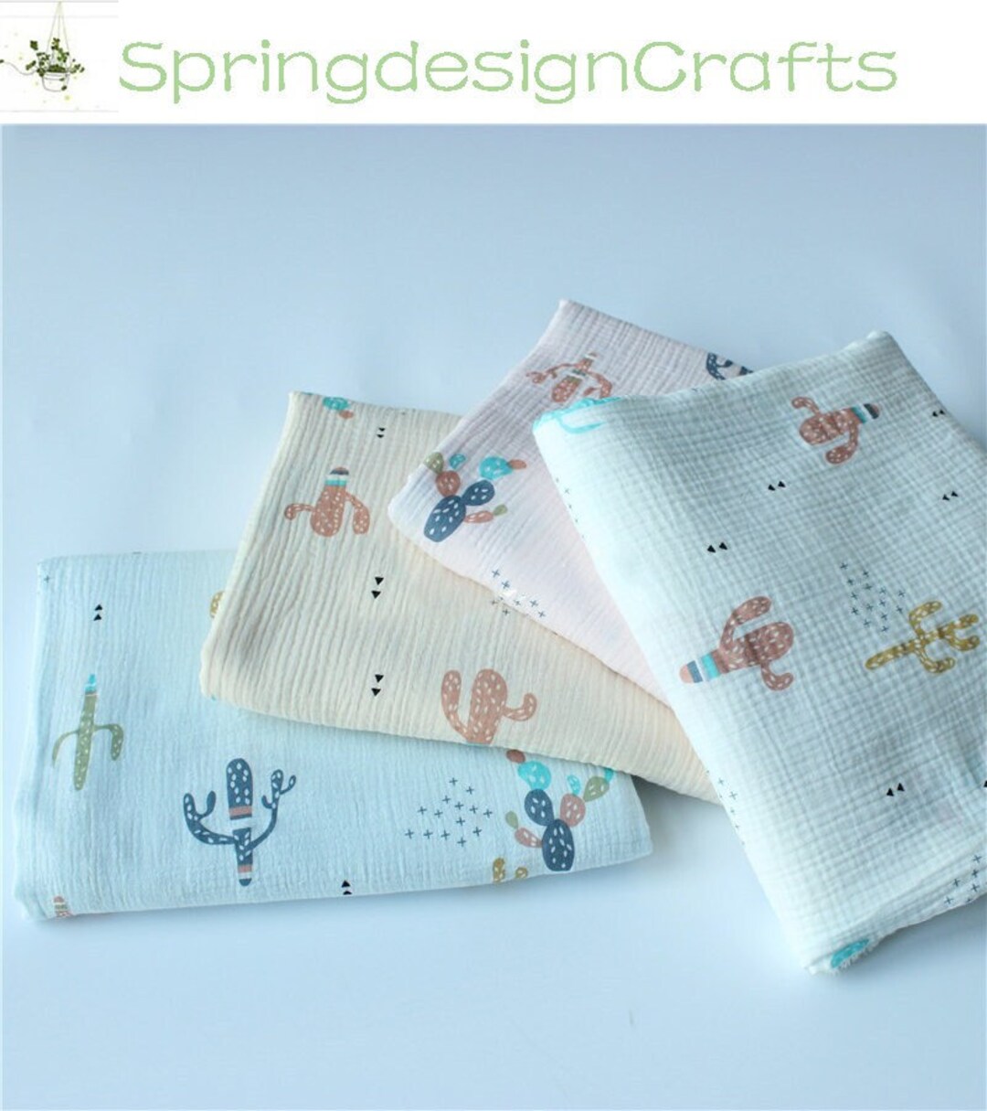 Double Cotton Gauze by the Yard Print Cactus 100 Cotton Etsy