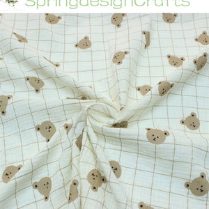 Bear Print Gauze Fabric: 100%Cotton, Double Gauze Seersucker Crepe, Muslin Crinkled