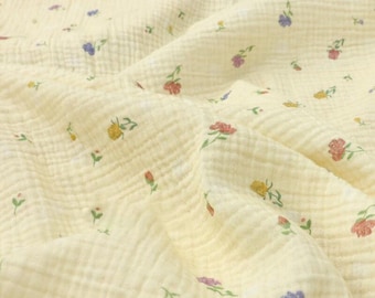 Colorful Floral Double Cotton Gauze Fabric: Crinkled Muslin, Swaddling Blanket Quilt Craft Sewing Material