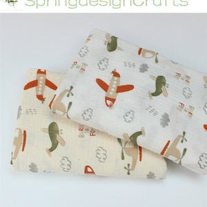 Double Cotton Gauze Fabric, Cute Funny Plane Cotton Double Gauze, Muslin Crinkled Cotton Crepe, DIY Baby Kids Swaddle Blanket Cloth Fabric