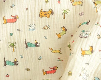 Dog Park Double Cotton Gauze Fabric: Soft Crinkled Muslin, Blanket Swaddling Sewing Craft Material