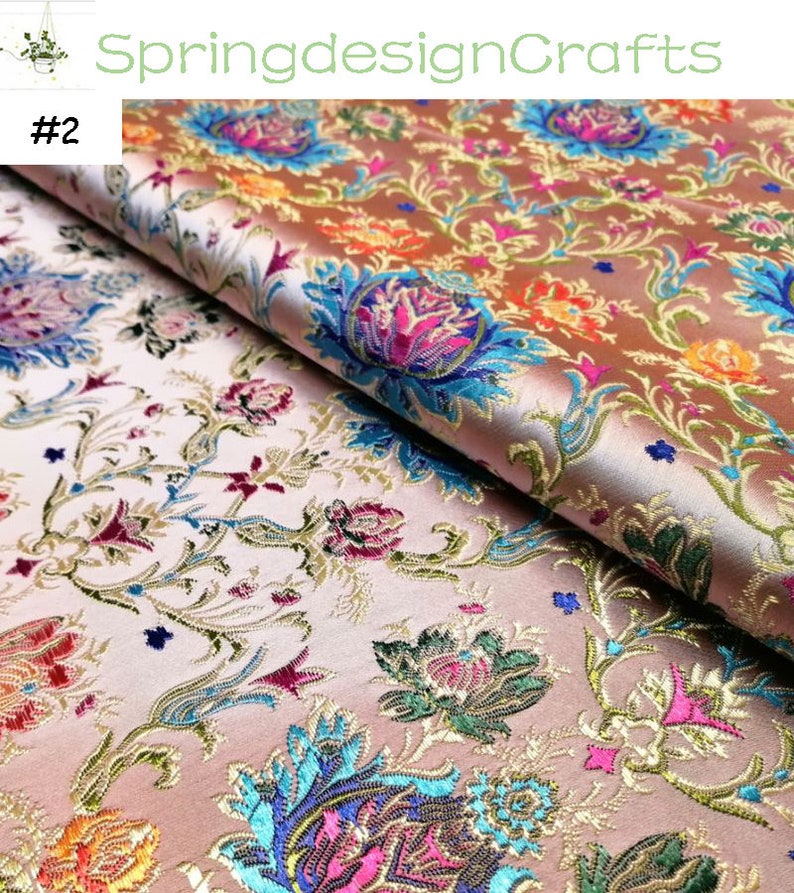 Floral Brocade Fabric: Chinese Style, Jacquard, Polyester, DIY Sewing Craft Upholstery Material #2 pink