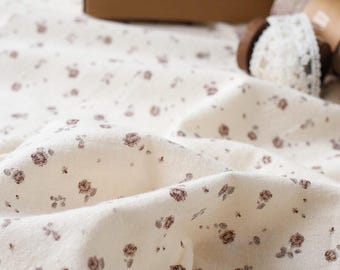 Floral Printed Cotton Fabric: Cream Thin Fleece Fabric, DIY Dresses Clothes Sewing Craft Material