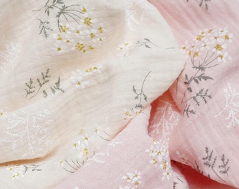 Floral Cotton Gauze Fabric: Crinkled Crepe Sewing Material, Baby Swaddling Blanket Fabric
