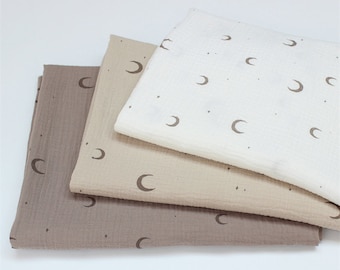 Star Moon Cotton Gauze Fabric: Double Crinkled Muslin, DIY Material By The Yard