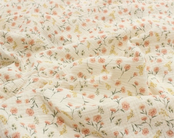 Floral Print Cotton Gauze Fabric: Crinkled Double Layer, By The Yard, DIY Sewing Craft Material