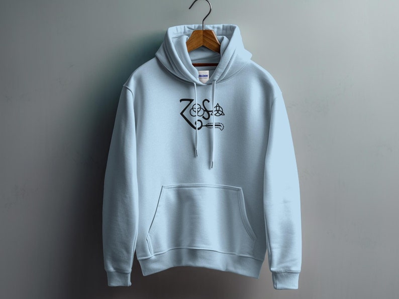 Bluza z kapturem z symbolem Zoso Led Zeppelin Vintage, gadżety zespołu Classic Rock, odzież dla fanów muzyki retro, unikatowy sweter z grafiką zdjęcie 1