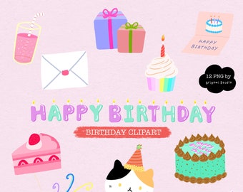 Hand Drawn Digital Clipart | Birthday Clipart | Bithday Cards | Birthday Decoration | Greeting Cards | Birthday Cake | Birthday Gifts