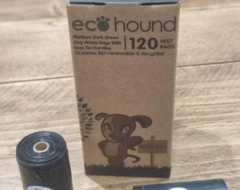 Ecohound-hondenpoepzakjes: 120 medium donkergroene zakjes met handvatten