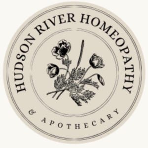 May include: A circular logo with the text "HUDSON RIVER HOMEOPATHY & APOTHECARY" in a cream-coloured circle. The logo features a botanical illustration of flowers and leaves in black and white.