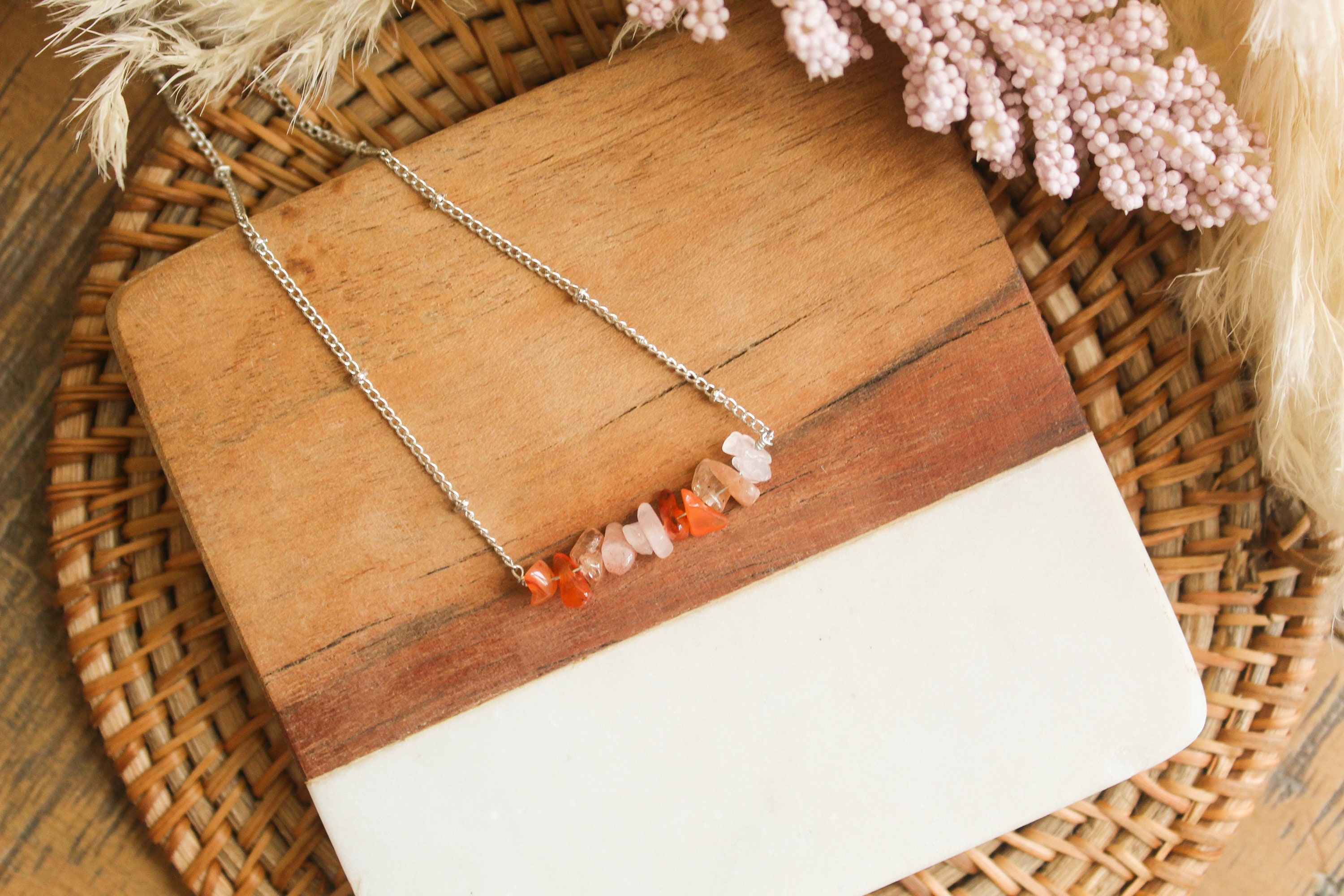 Crystal Necklace, Rose Quartz Necklace , Sunstone Necklace , Carnelia…