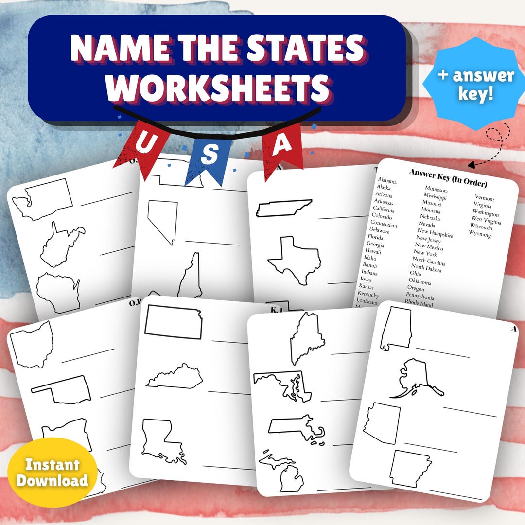 50 States Geography Worksheets, US Map Identification Activity ...